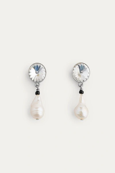 Shop Forte Forte Crystals And Baroque Pearl Pendant Earrings In White