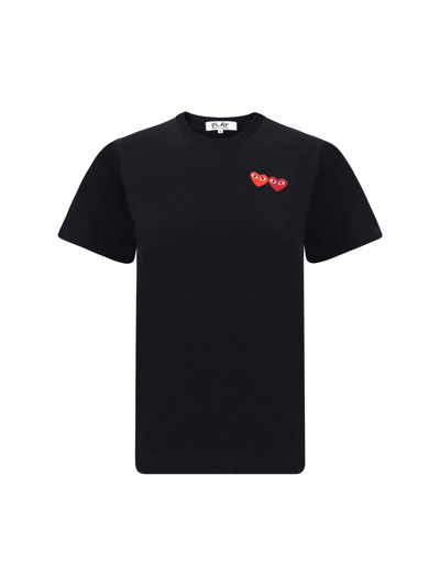 Shop Comme Des Garçons Play Double Heart T-shirt In Black