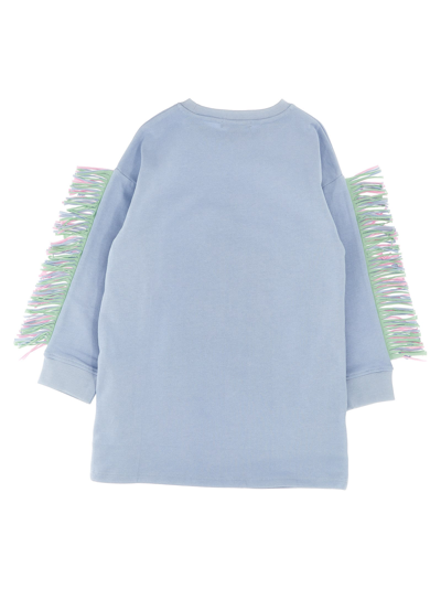 Shop Stella Mccartney Fringed Star Embroidery Dress In Light Blue