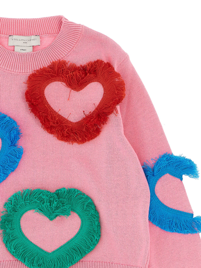 Shop Stella Mccartney Fringed Hearts Sweater In Pink