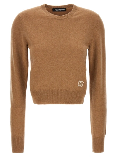 Shop Dolce & Gabbana Logo Embroidery Sweater Sweater, Cardigans In Beige