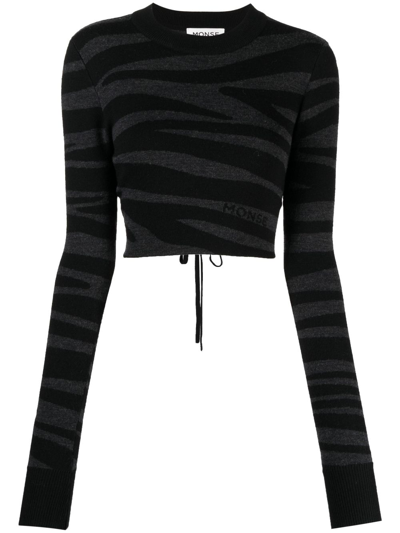 Shop Monse Zebra-knit Cropped Jumper In Grey