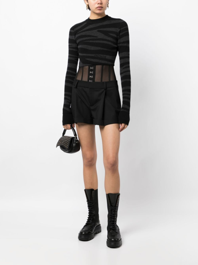 Monse Zebra-knit Cropped Jumper In Grey