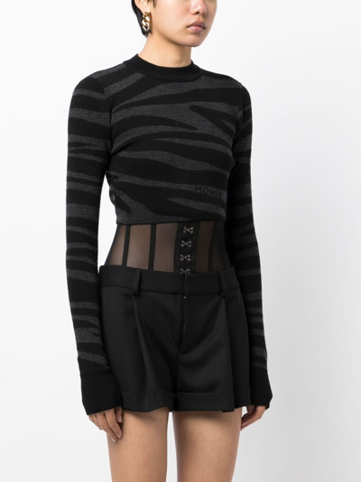 Monse Zebra-knit Cropped Jumper In Grey