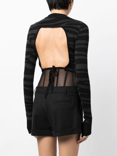 Monse Zebra-knit Cropped Jumper In Grey