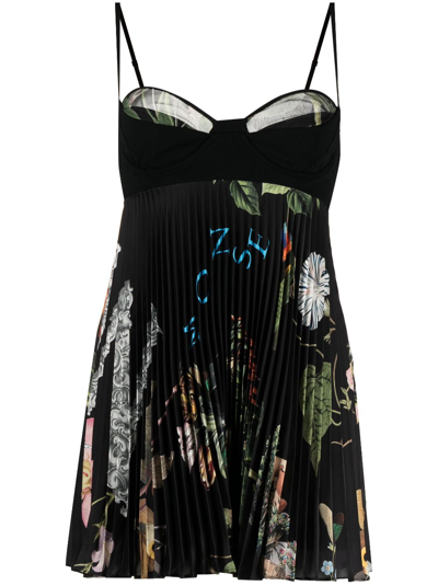 Shop Monse Graphic-print Pleated Minidress In Black