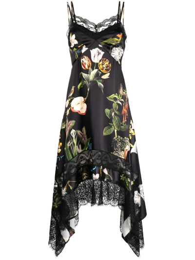 Shop Monse Floral-print Asymmetric Slip Dress In Black
