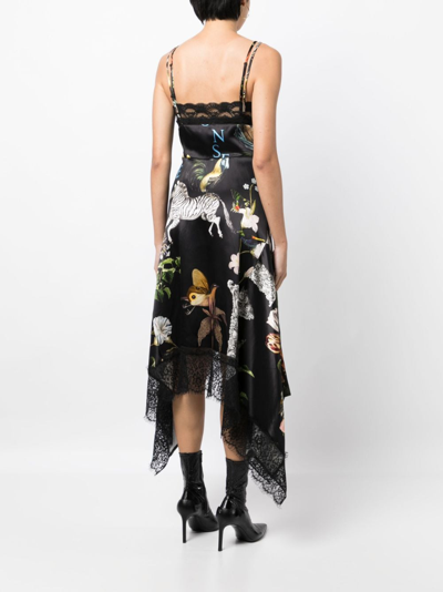 Shop Monse Floral-print Asymmetric Slip Dress In Black