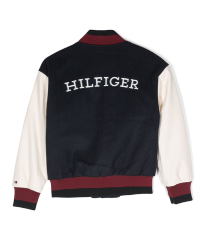Shop Tommy Hilfiger Junior Logo-appliqué Stripe-detail Bomber Jacket In Blue