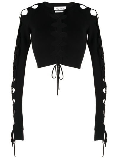 Shop Monse Lace-up Detail Cropped Jumper In Black
