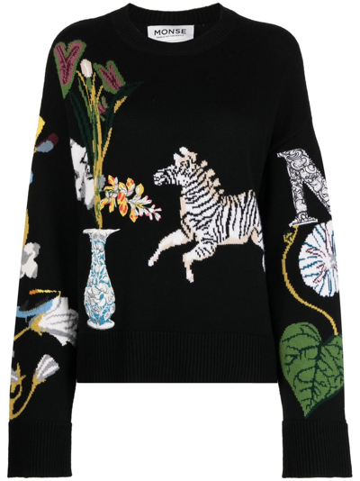 Shop Monse Motif-embroidered Wool Jumper In Black