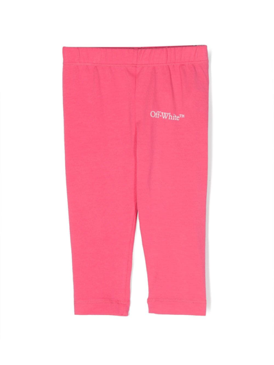 Shop Off-white Logo-print Elasticated-waist Leggings In Pink