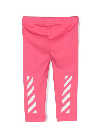 Shop Off-white Logo-print Elasticated-waist Leggings In Pink