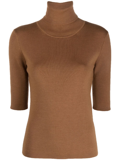 Shop Filippa K Roll-neck Knitted Top In Brown