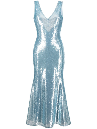 Shop Self-portrait Sequinned Midi Dress In Blue
