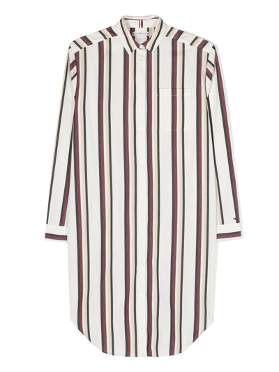 Shop Tommy Hilfiger Junior Striped Cotton Shirtdress In White