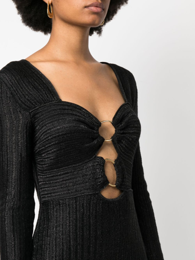 Tom Ford Metallic Wool Knit Dress With Front Cutouts In Black
