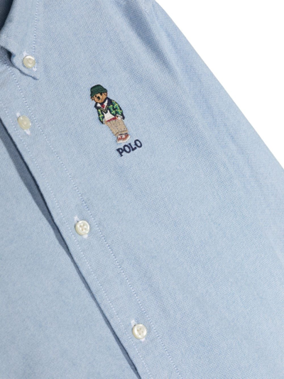 Shop Ralph Lauren Polo Bear-motif Cotton Shirt In Blue