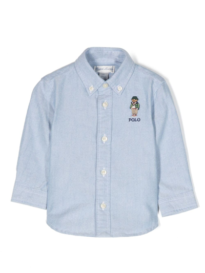 Shop Ralph Lauren Polo Bear-embroidered Cotton Shirt In Blue