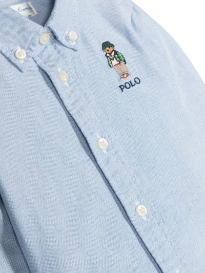Shop Ralph Lauren Polo Bear-embroidered Cotton Shirt In Blue