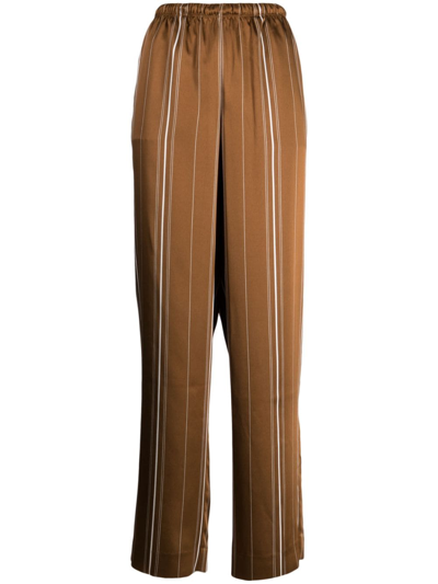 Shop Vince Striped Palazzo Trousers In Brown