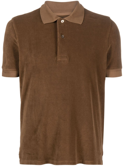 Shop Tom Ford Short-sleeves Velvet-effect Polo Shirt In Brown