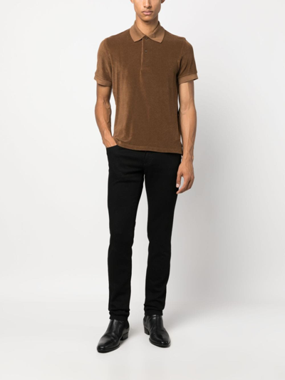 Shop Tom Ford Short-sleeves Velvet-effect Polo Shirt In Brown