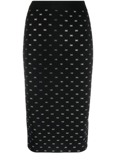 Shop Elisabetta Franchi Embellished-monogram Pencil Skirt In Black