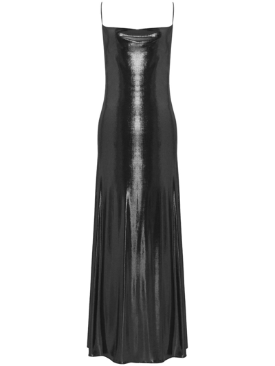 Shop Saint Laurent Draped-back Lamé Maxi Dress In Black