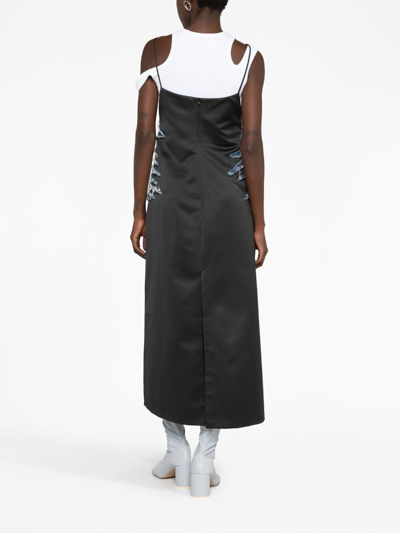 Shop Y/project Whisker Denim-panelled Satin Dress In Black