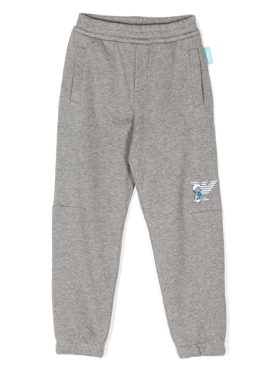 Shop Emporio Armani X Smurfs Embroidered-logo Track Pants In Grey