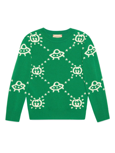 Shop Gucci Interlocking Gg Intarsia-knit Jumper In Green