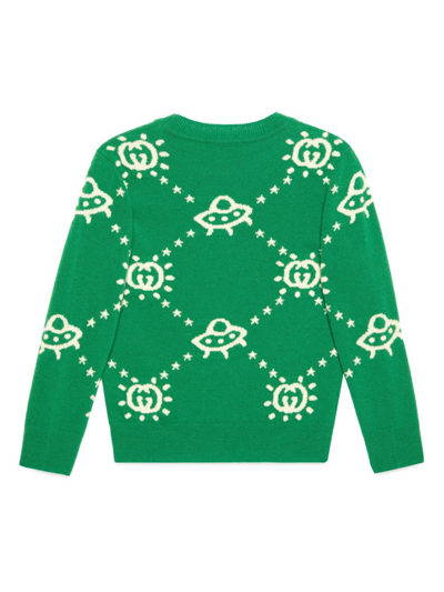 Gucci Gg Ufo-intarsia Wool Jumper In Green