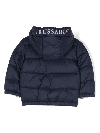 Shop Trussardi Junior Logo-print Padded Hooded Jacket In Blue