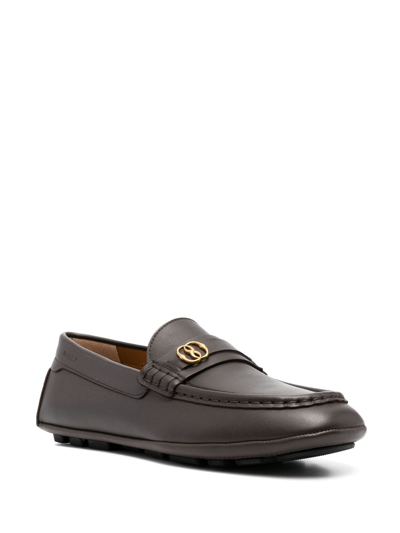 Shop Bally Logo-plaque Leather Moccasins In Brown