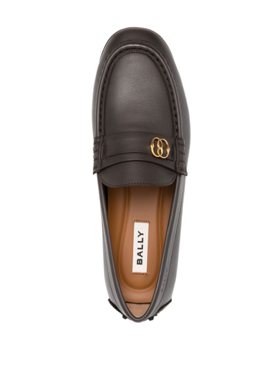 Shop Bally Logo-plaque Leather Moccasins In Brown