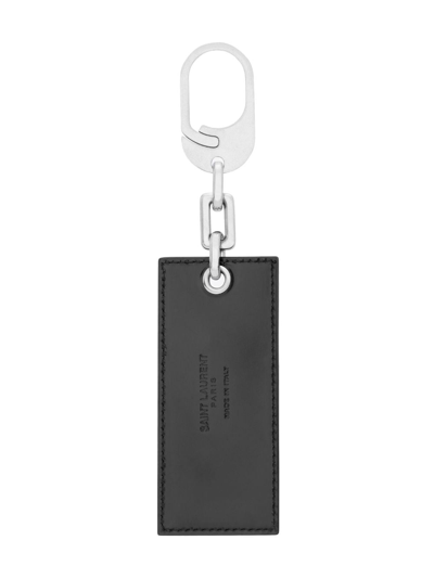 Shop Saint Laurent Logo-plaque Leather Keyring In Black