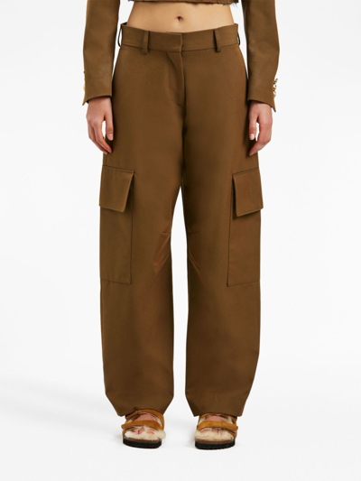Palm Angels Tailored Cotton Blend Cargo Pants In Brown