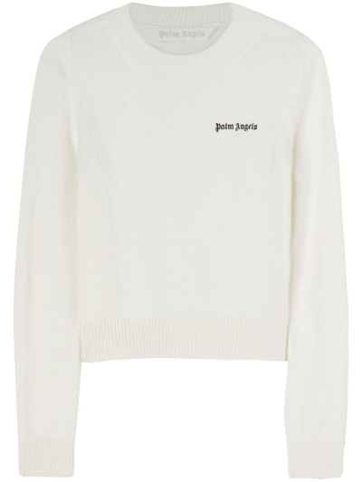 Shop Palm Angels Logo-embroidered Crew-neck Jumper In White