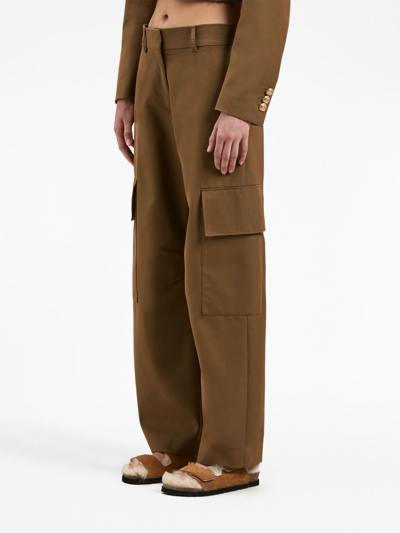 Palm Angels Tailored Cotton Blend Cargo Pants In Brown
