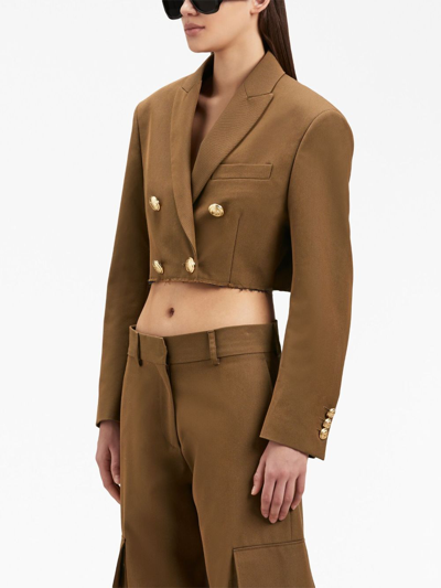 Shop Palm Angels Double-breasted Cropped Blazer In Brown