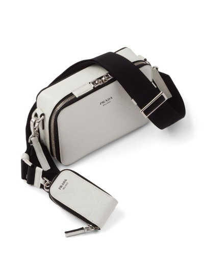 Shop Prada Brique Embossed Leather Shoulder Bag In White