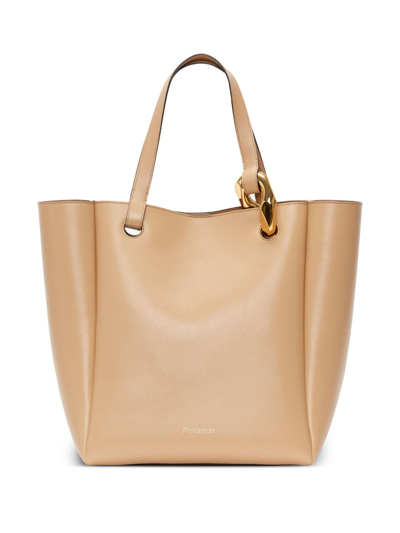 Shop Jw Anderson Jwa Corner Leather Tote Bag In Neutrals