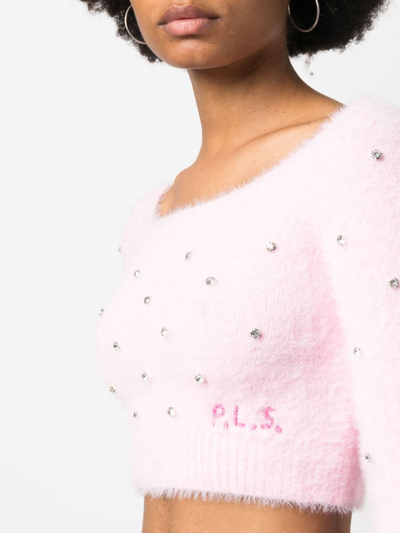 Shop Philosophy Di Lorenzo Serafini Crystal-embellished Cropped Jumper In Pink