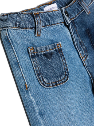 Shop Emporio Armani Logo-embroidered Cotton Jeans In Blue