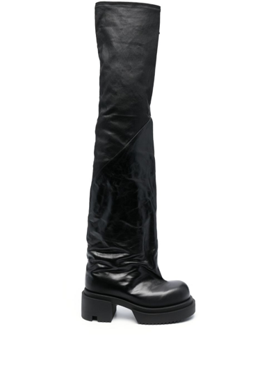 Shop Rick Owens Bogun 78mm Leather Flared Boots In Black