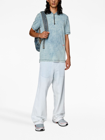 Shop Diesel T-smith-zip Acid-washed Polo Shirt In Blue