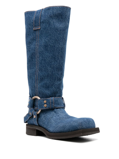 Shop Acne Studios 30mm Knee-high Denim Boots In Blue