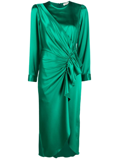Shop Sandro Ruffled Satin Midi Dress In Green