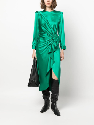 Shop Sandro Ruffled Satin Midi Dress In Green